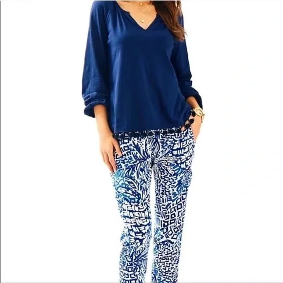 Lilly Pulitzer Linzy Tassel Trim True Navy Long Sleeve - Picture 2 of 11